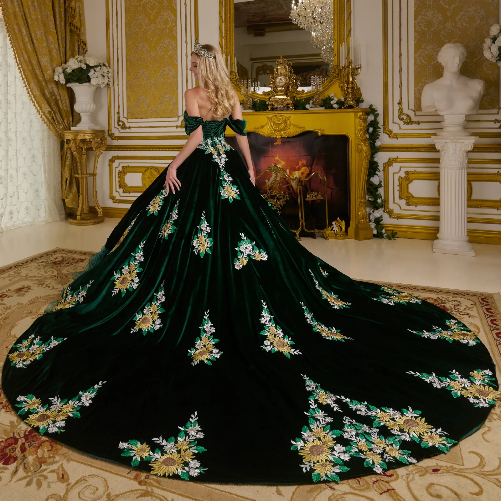 Long Corset Ball Gown Velvet Quinceanera Dress - Primitiveus