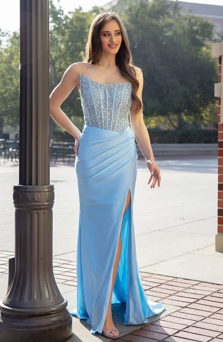 High Couture HC1016 Beaded Long Formal Fitted Slit Evening Prom Dress - Primitiveus
