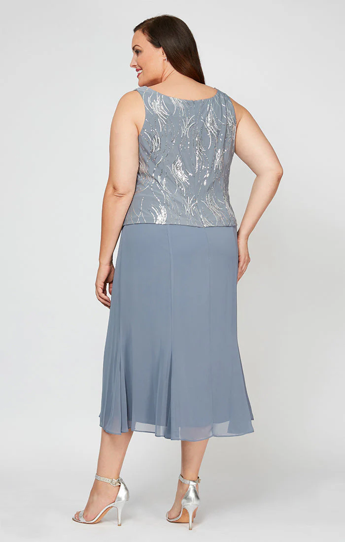 Alex Evenings 4962675 Short Plus Size Tea Length Mother of the Bride Sequin Jacket Dress - Primitiveus