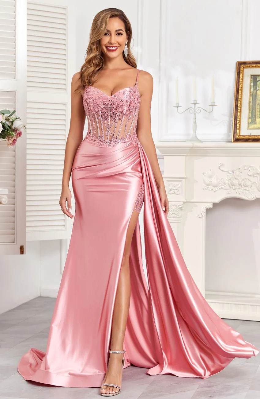 High Couture HC1004 Pleated Long Formal Applique Corset Prom Dress - Primitiveus