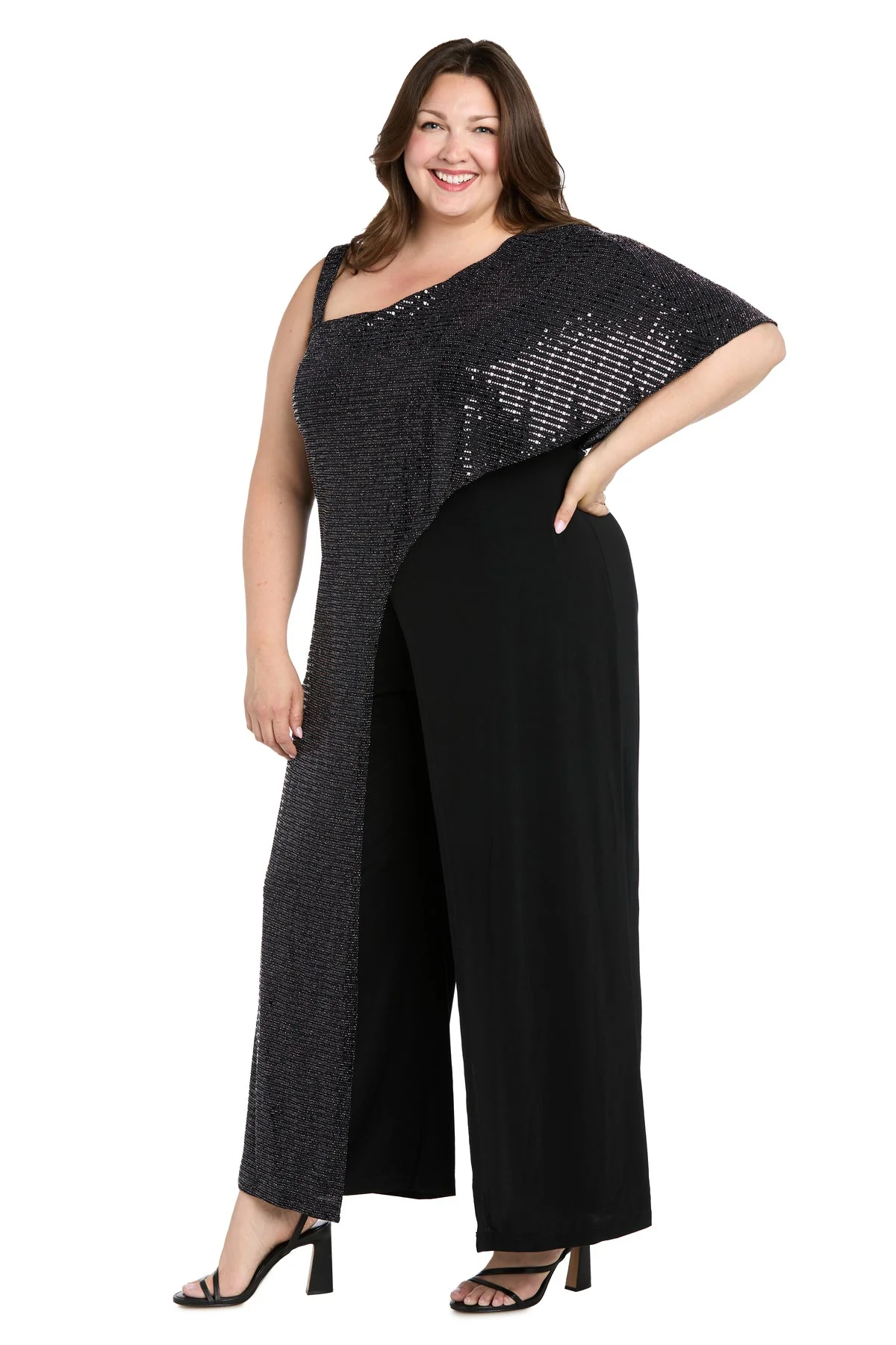 R&M Richards 5871W Metallic Long A Line Formal Plus Size Jumpsuit - Primitiveus