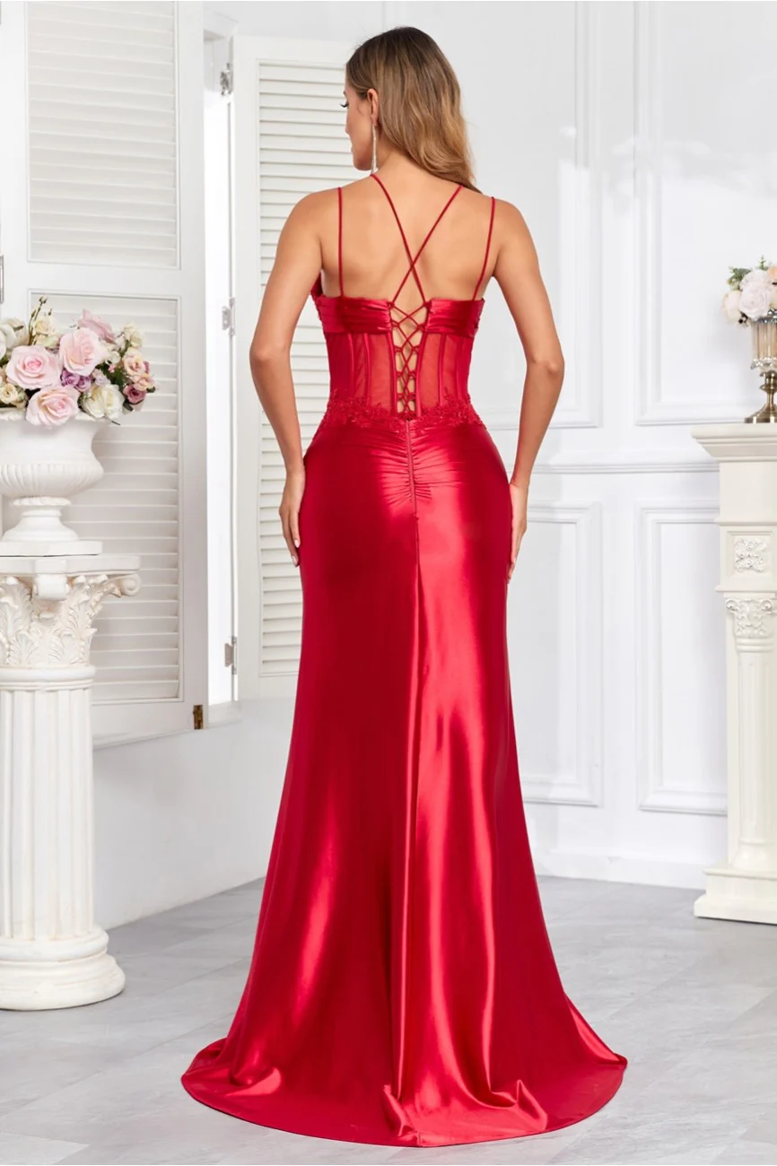 High Couture HC1010 Long Pleated Formal Lace Applique Prom Dress - Primitiveus