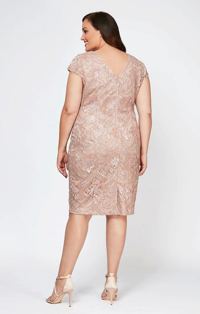 Alex Evenings 417654 Short Sequin Lace Plus Size Knee Length Cocktail Dress - Primitiveus