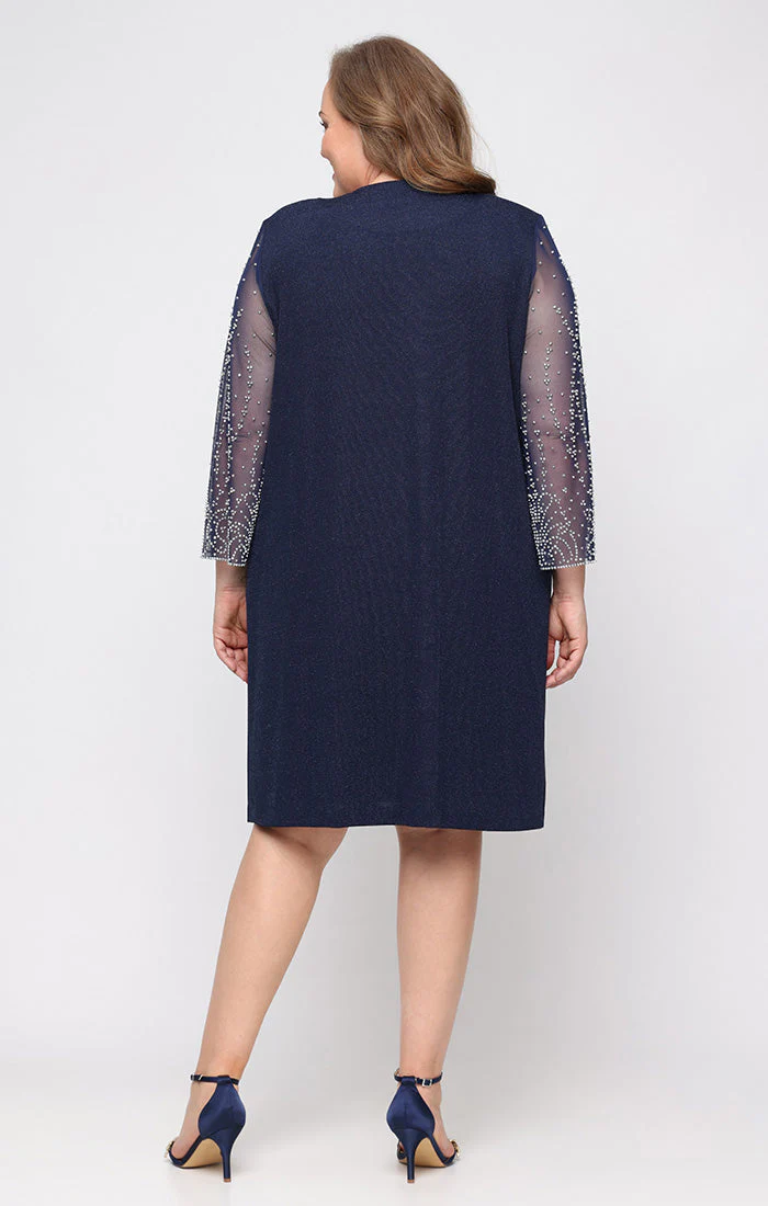 Alex Evenings 8427862 Short Cocktail Metallic Knee Length Plus Size Dress - Primitiveus