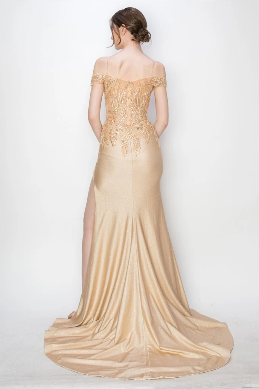 High Couture MJ1018 Prom Long Formal Glitter Applique Dress - Primitiveus