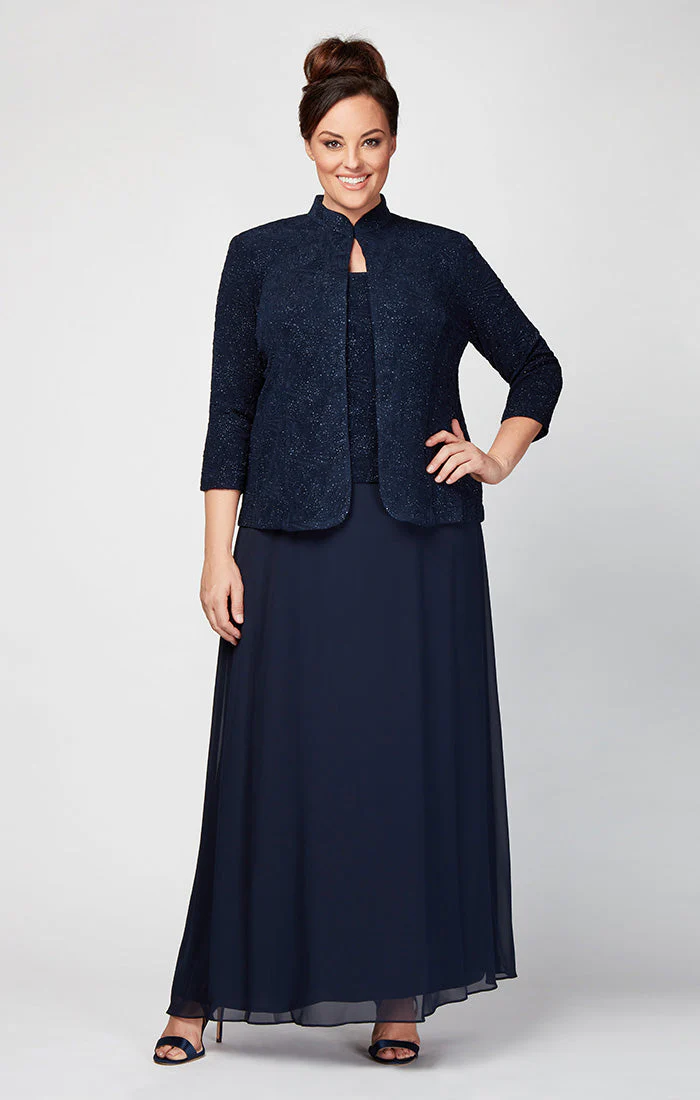 Alex Evenings 425053 Long Glitter Plus Size Formal Jacket Dress - Primitiveus