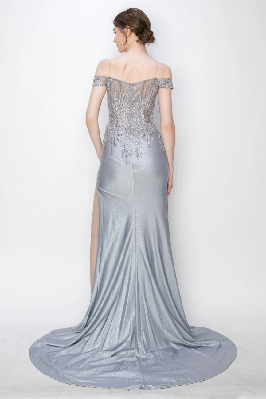 High Couture MJ1018 Prom Long Formal Glitter Applique Dress - Primitiveus