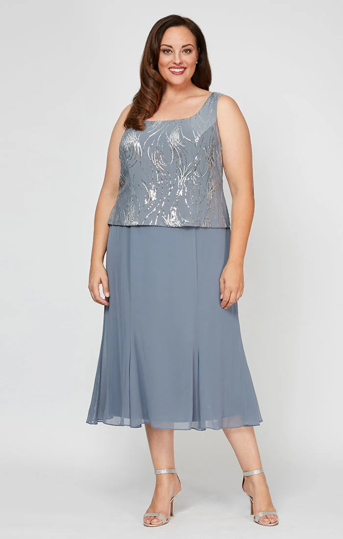 Alex Evenings 4962675 Short Plus Size Tea Length Mother of the Bride Sequin Jacket Dress - Primitiveus