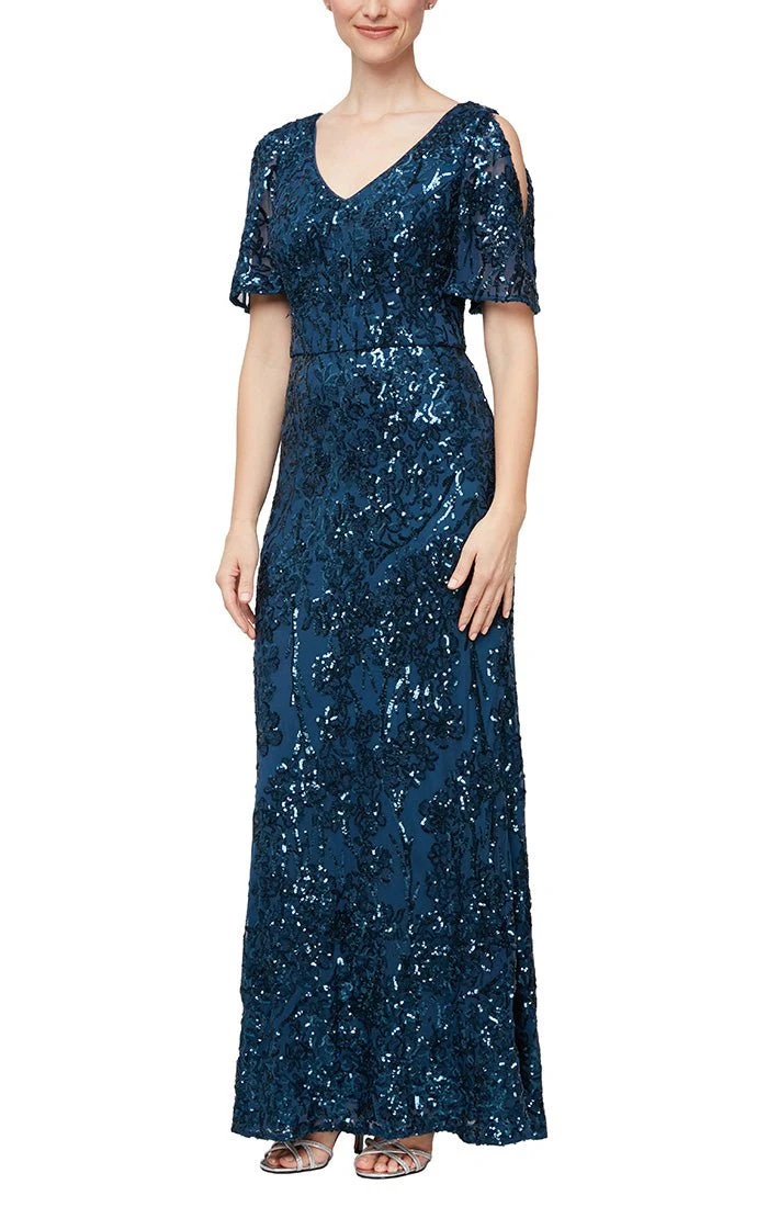 Alex Evenings 8296611 A Line Long Formal Petite Mother of the Bride Sequin Dress - Primitiveus