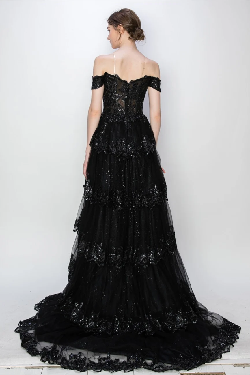 High Couture MJ1020 Long Ball Gown Formal Tiered Prom Dress - Primitiveus