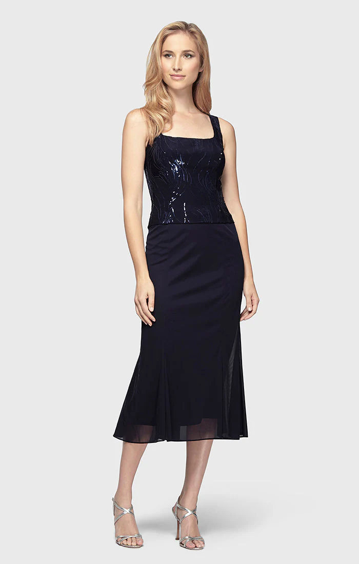 Alex Evenings 296267 Petite Short Cocktail Sequin Jacket Mother of the Bride Tea Length Dress - Primitiveus