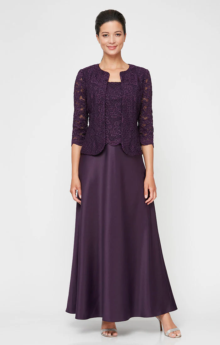 Alex Evenings 82122326 Long Petite Glitter Lace Mother of the Bride Jacket Dress - Primitiveus