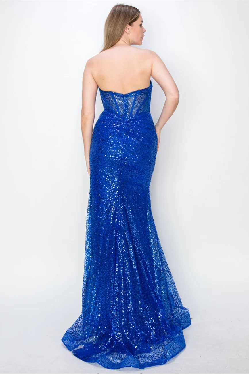 High Couture MJ1011 Sequin Fitted Long Formal corset Prom Dress - Primitiveus