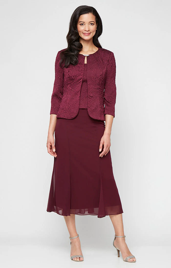 Alex Evenings 8225949 Short Cocktail Petite Mother of the Bride Tea Length Jacket Dress - Primitiveus