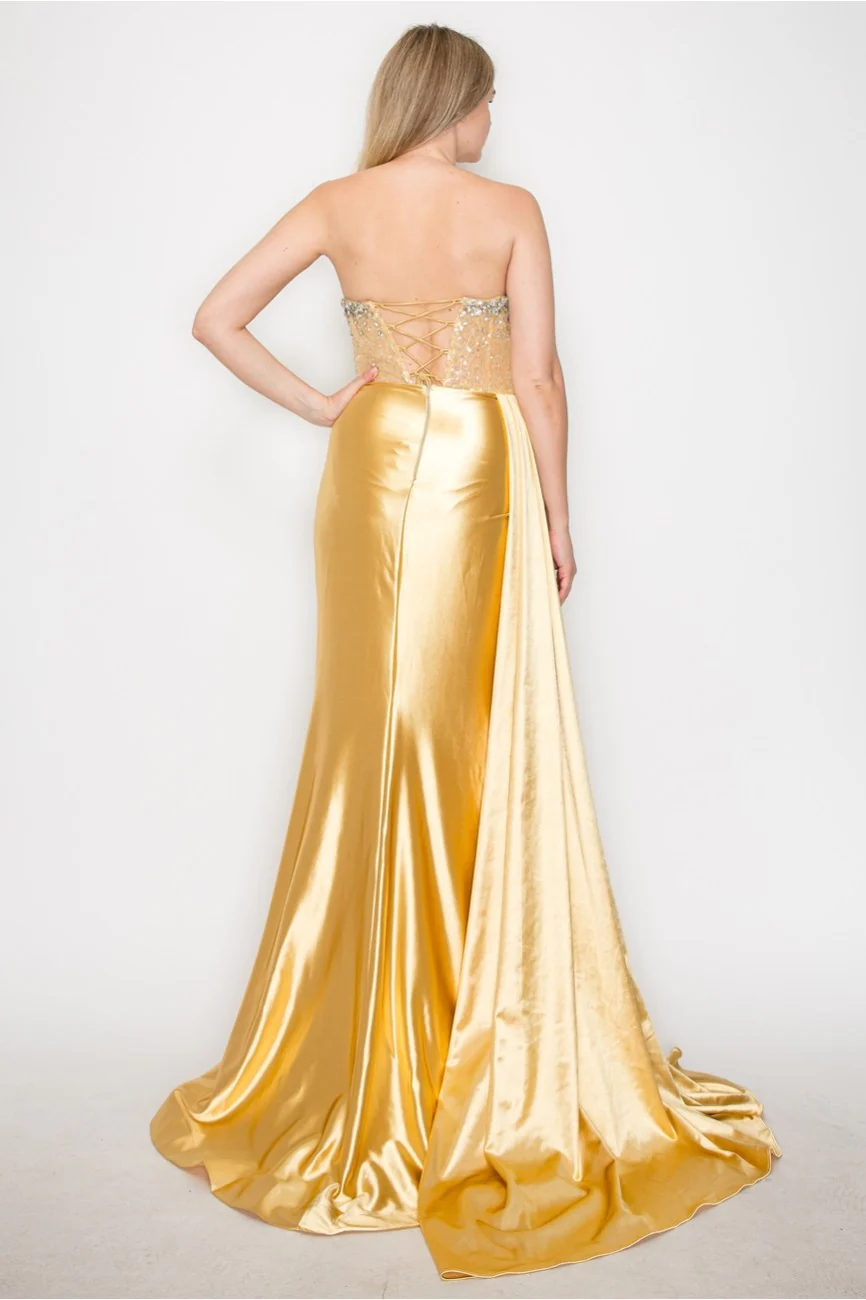 High Couture MJ1004 Long Formal Beaded Corset Prom Gown - Primitiveus