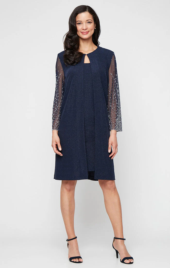 Alex Evenings 8127862 Short Mother of the Bride Metallic Jacket Dress - Primitiveus