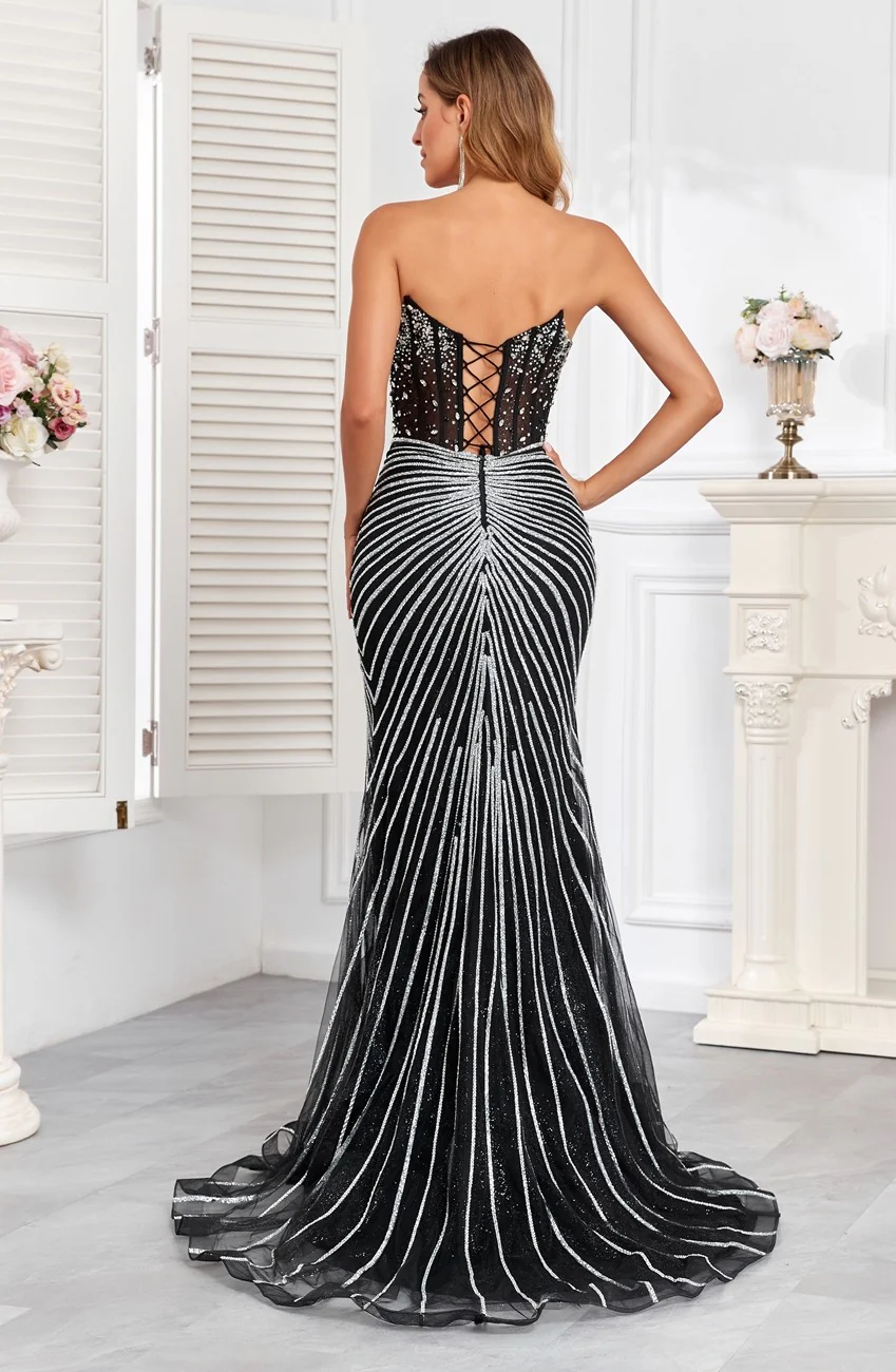 High Couture HC2409 Prom Fitted Long Formal Beaded Corset Evening Gown - Primitiveus