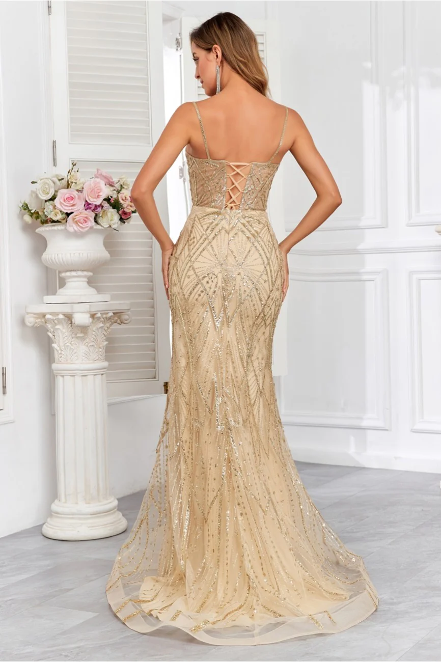 High Couture HC1008 Long Formal Glitter Print Corset Prom Dress - Primitiveus