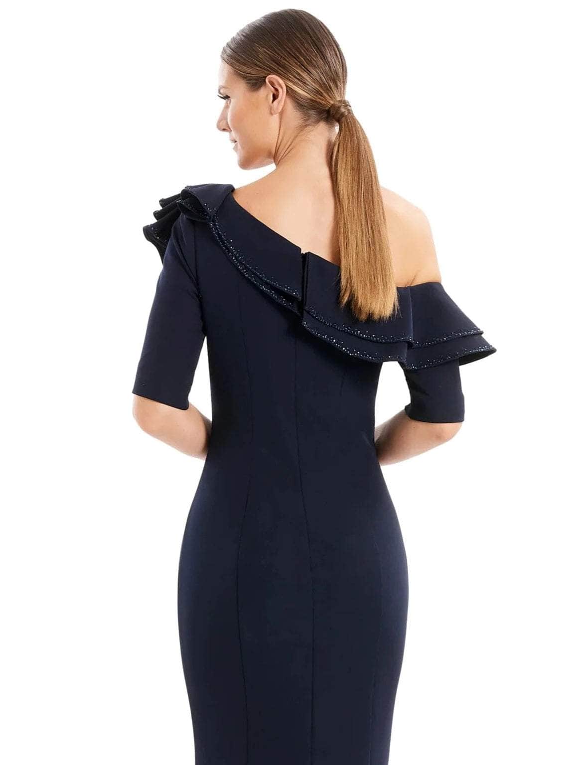 Alexander by Daymor 1663SHORTF22 Short Fitted Ruffled Cocktail Knee Length Dress - Primitiveus