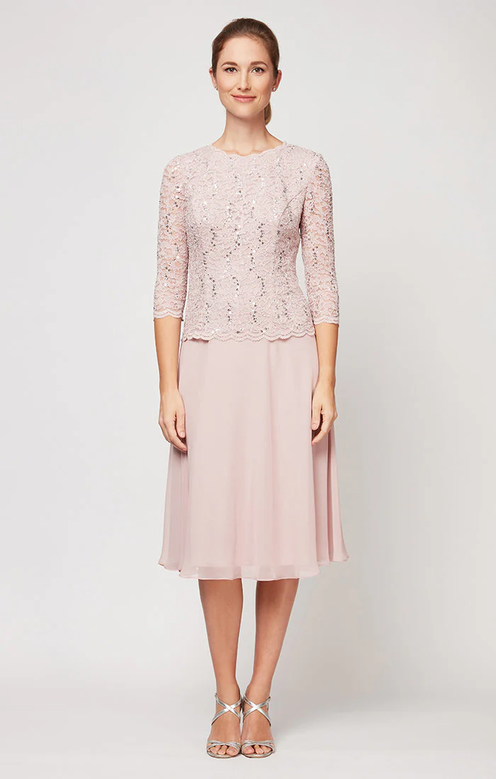 Alex Evenings 2121796 Short Mother of the Bride Petite Lace Tea Length Two Piece Dress - Primitiveus