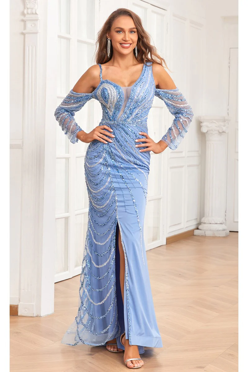 High Couture NR2338 Beaded Slit Formal Long Evening Mermaid Dress - Primitiveus