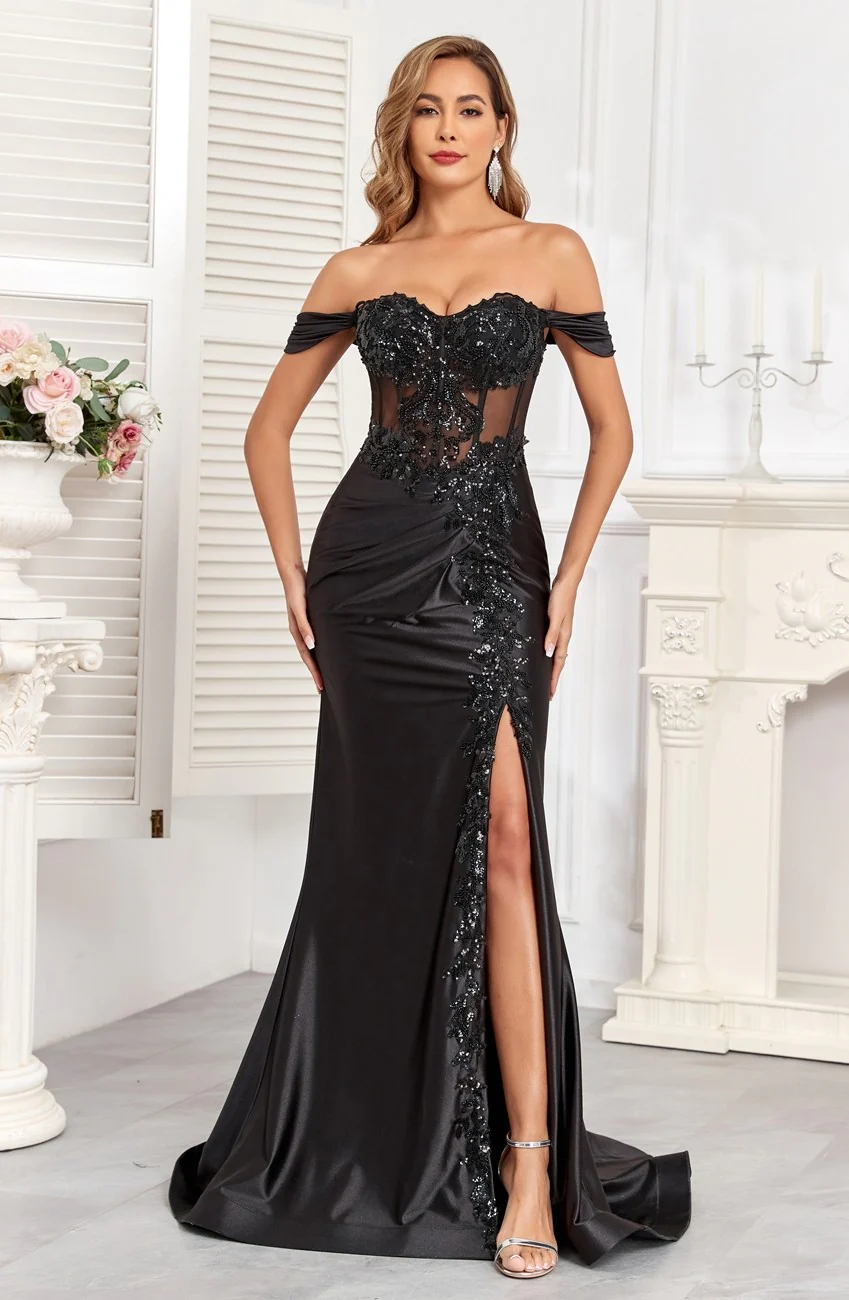 High Couture HC1003 Long Fitted Corset Formal Applique Prom Dress - Primitiveus