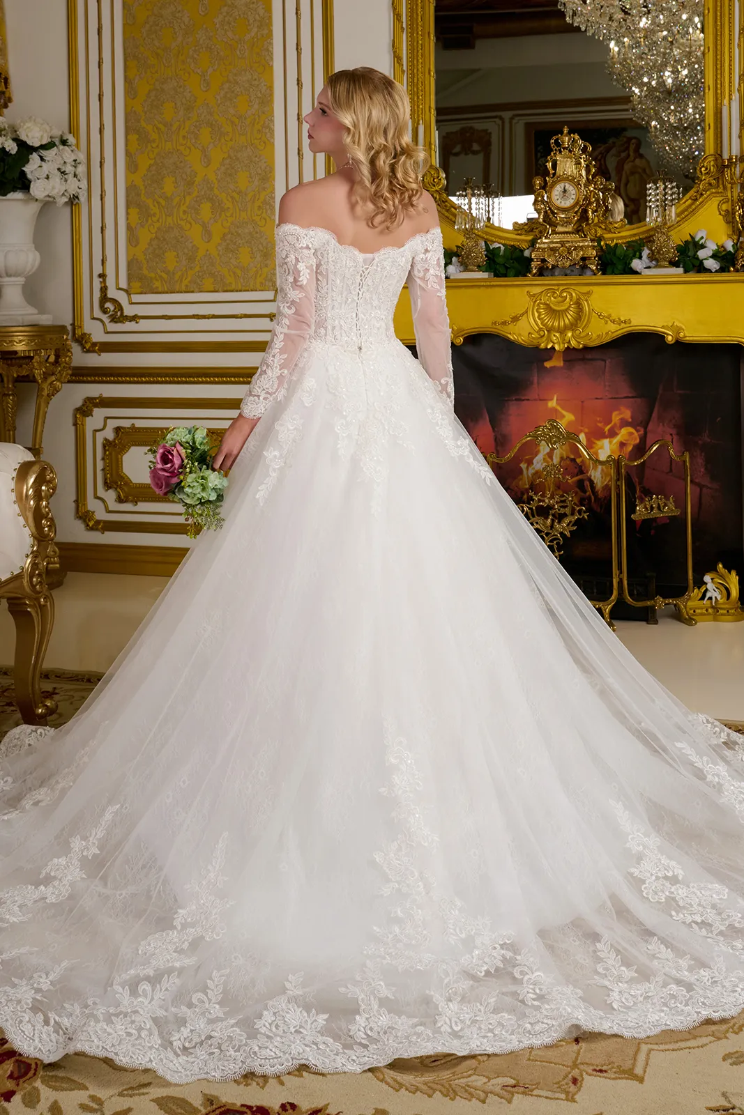 Long A Line Beaded Corset Lace Wedding Dress - Primitiveus