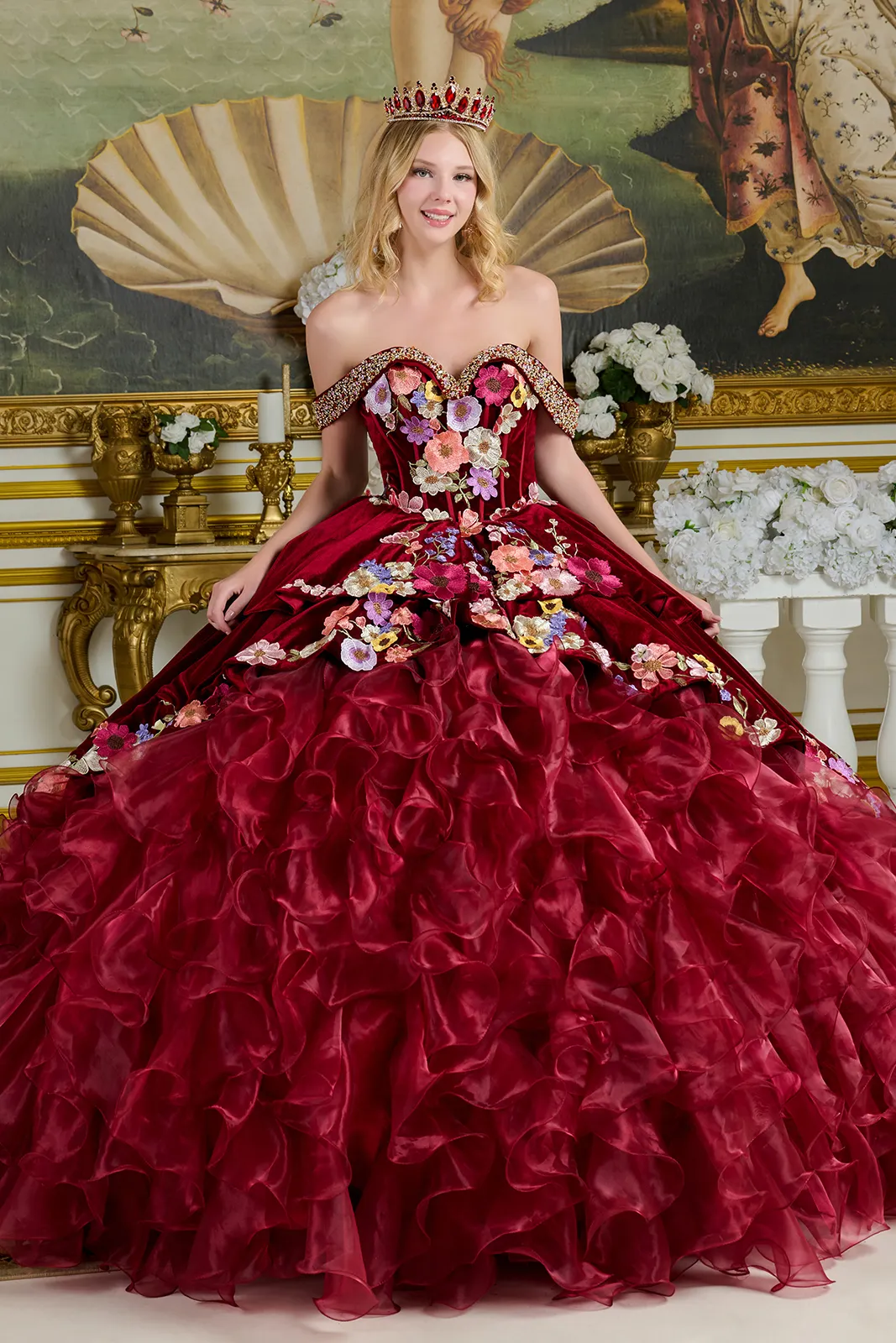 Beaded Long Ball Gown Corset Quinceanera Dress - Primitiveus