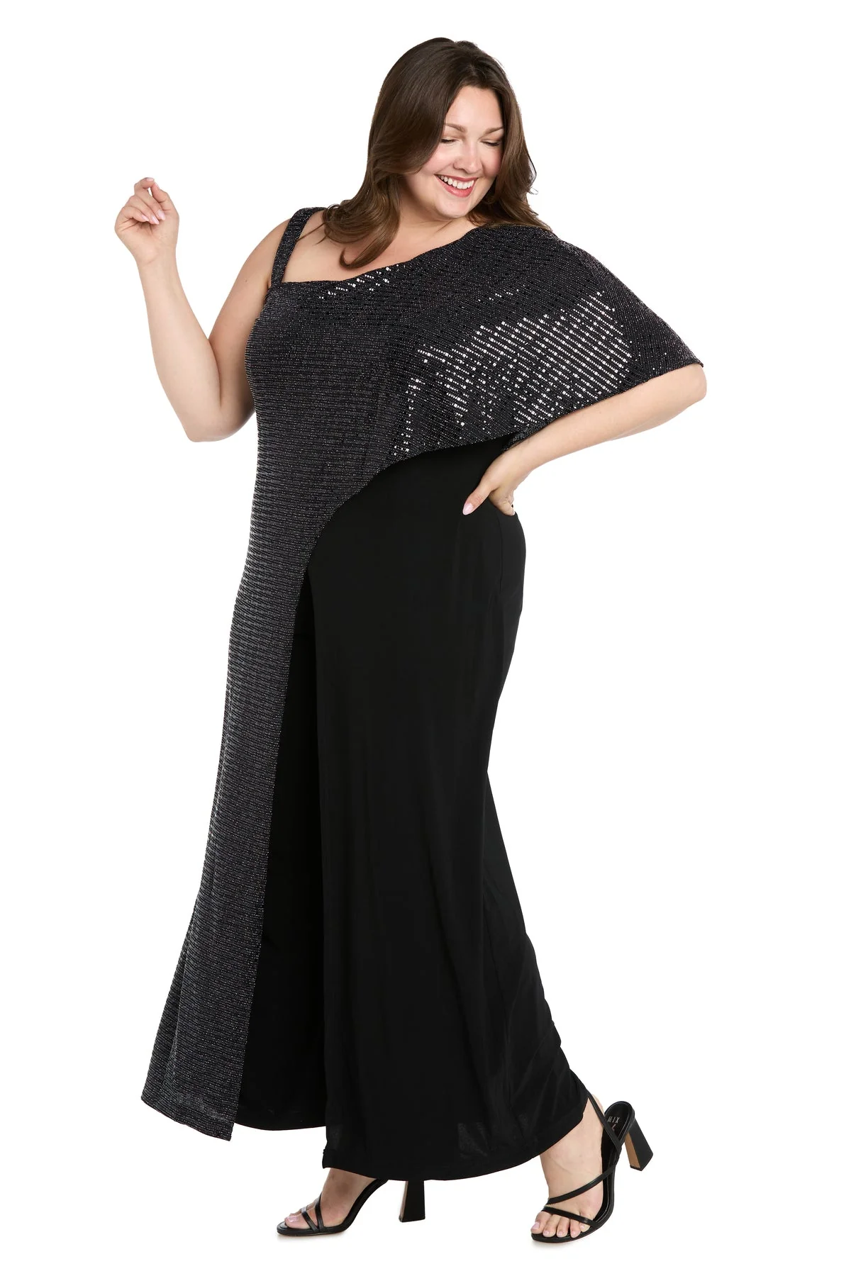 R&M Richards 5871W Metallic Long A Line Formal Plus Size Jumpsuit - Primitiveus