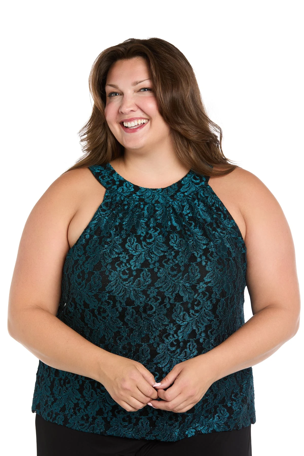 R&M Richards 4212W Long Glitter Lace Formal Plus Size Jumpsuit - Primitiveus