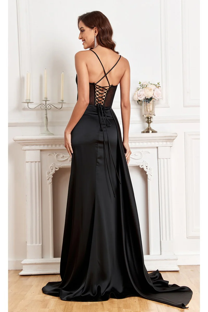 High Couture MJ1003 Fitted Corset Long Formal Slit Prom Dress - Primitiveus