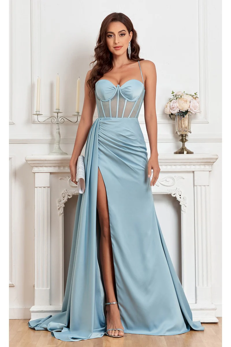 High Couture MJ1003 Fitted Corset Long Formal Slit Prom Dress - Primitiveus