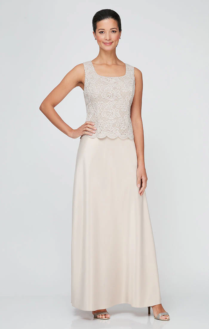 Alex Evenings 82122326 Long Petite Glitter Lace Mother of the Bride Jacket Dress - Primitiveus