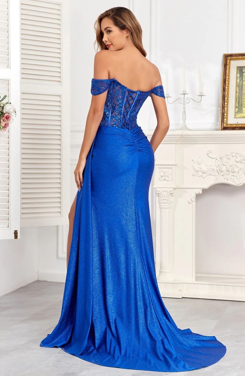 High Couture HC1005 Glitter Long Corset Fitted Formal Prom Dress - Primitiveus