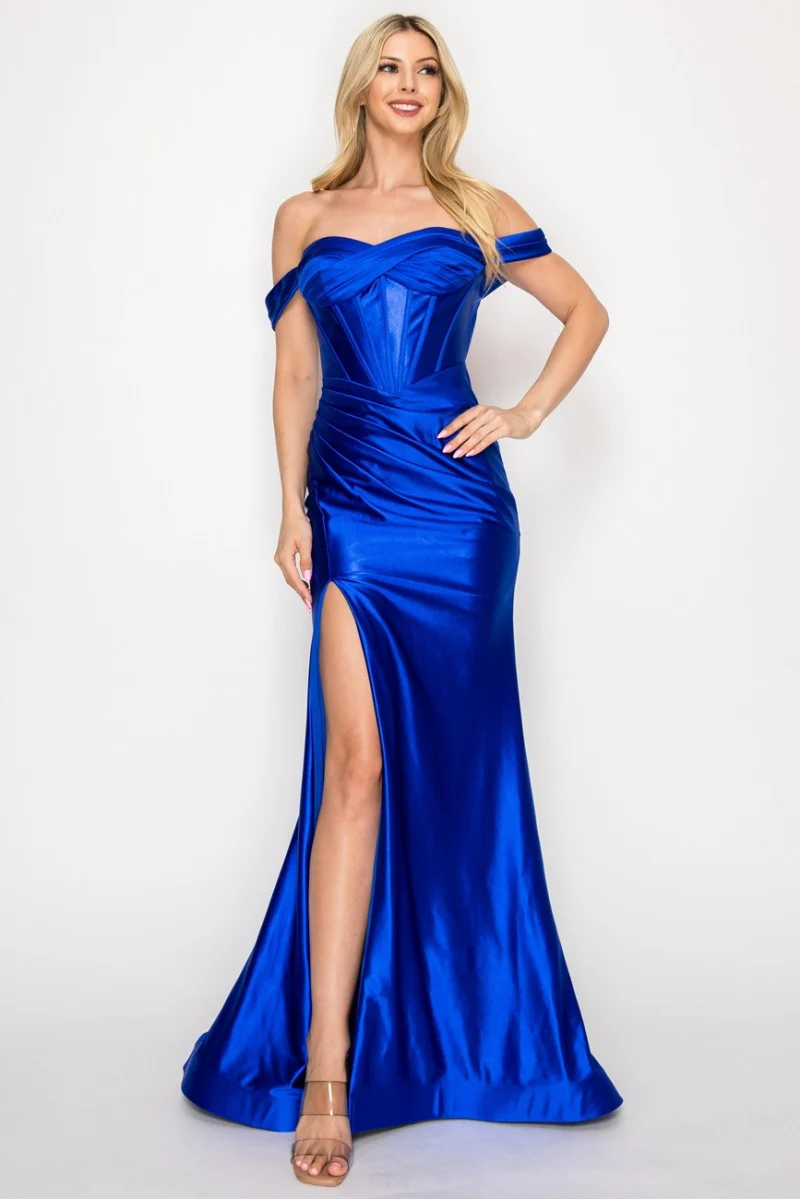 High Couture HC1019 Fitted Formal Long Pleated Prom Dress - Primitiveus
