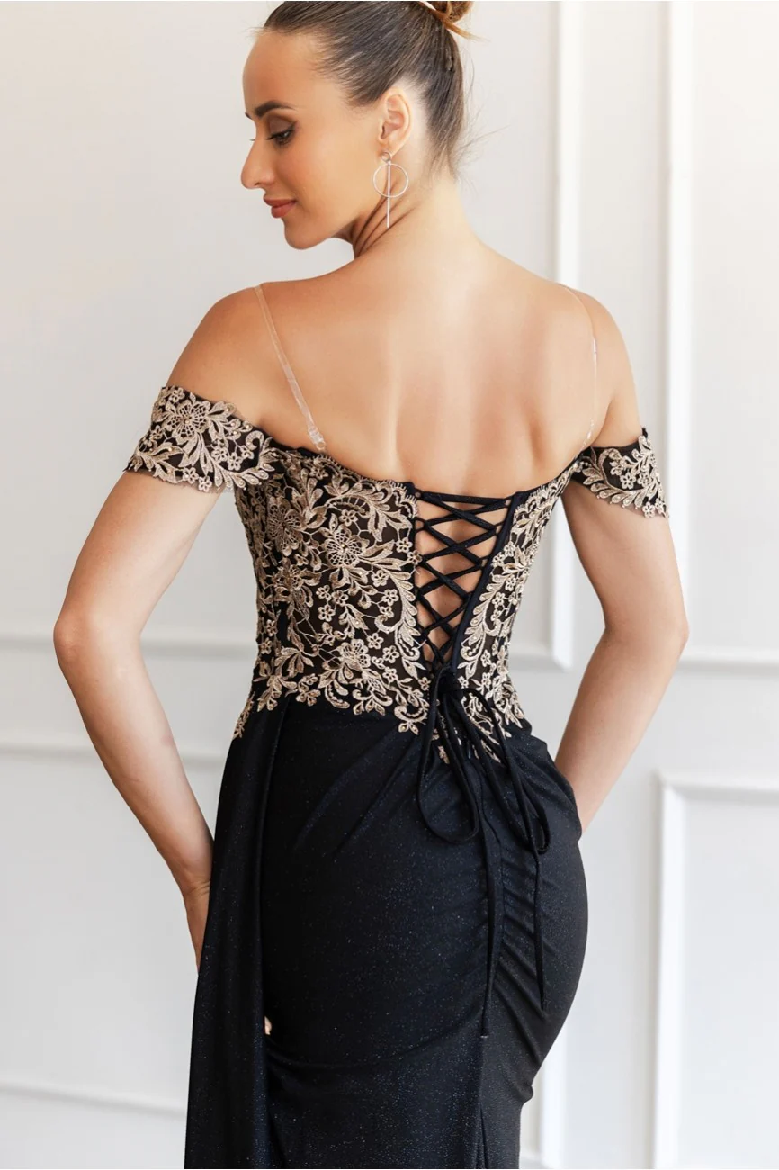 High Couture MJ1021 Glitter Long Formal Lace Applique Prom Dress - Primitiveus