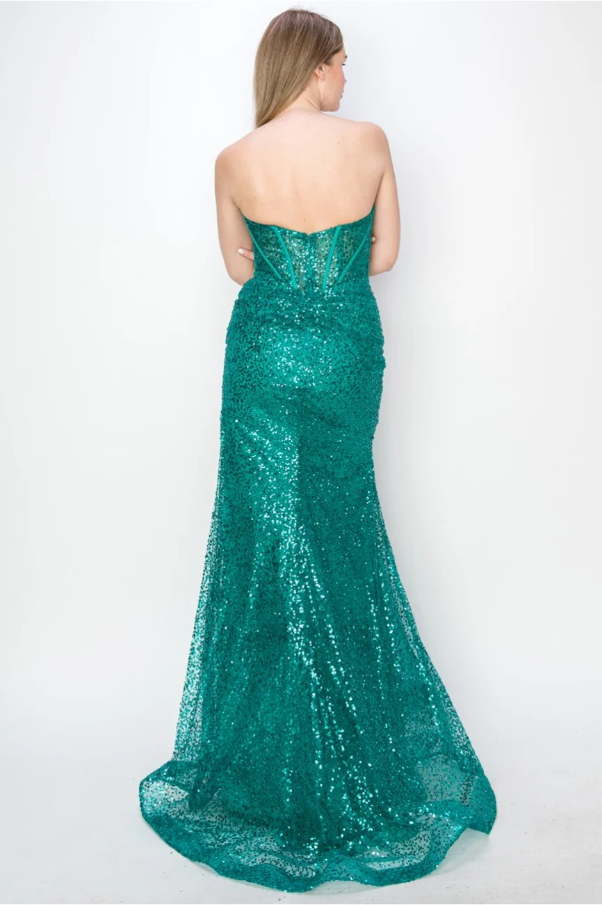 High Couture MJ1011 Sequin Fitted Long Formal corset Prom Dress - Primitiveus