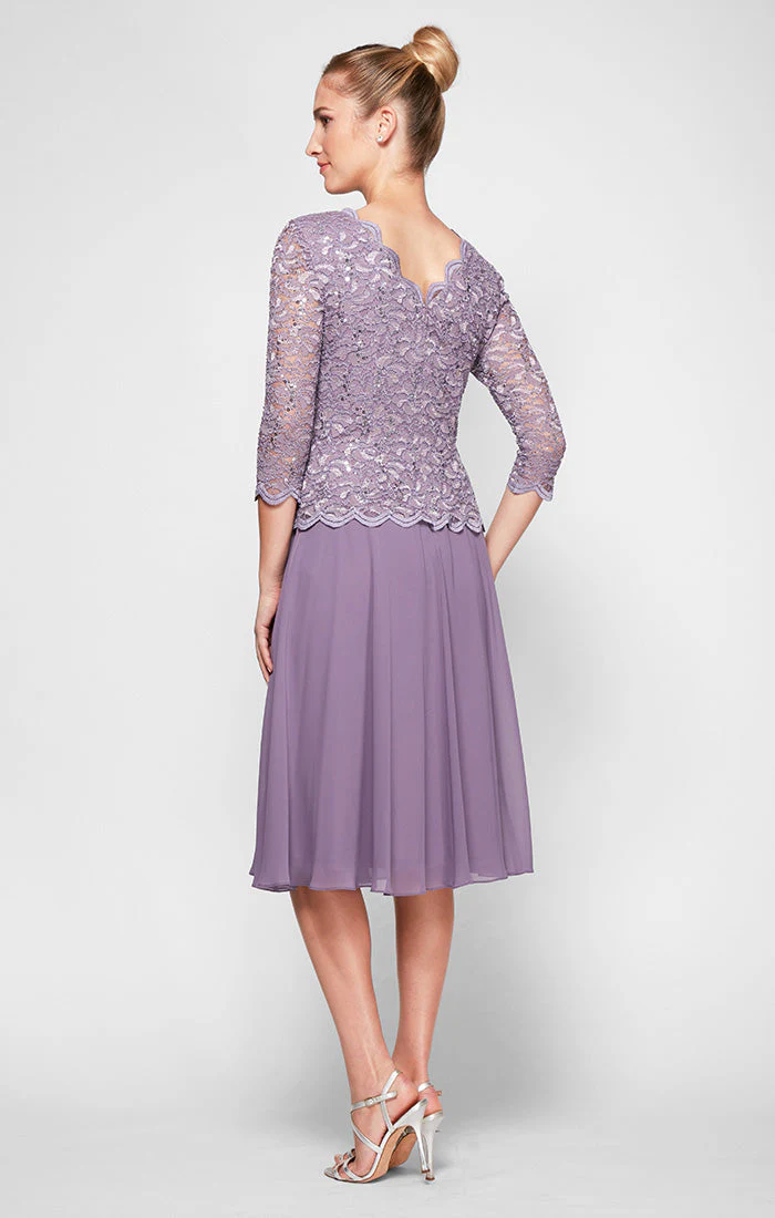 Alex Evenings 2121796 Short Mother of the Bride Petite Lace Tea Length Two Piece Dress - Primitiveus