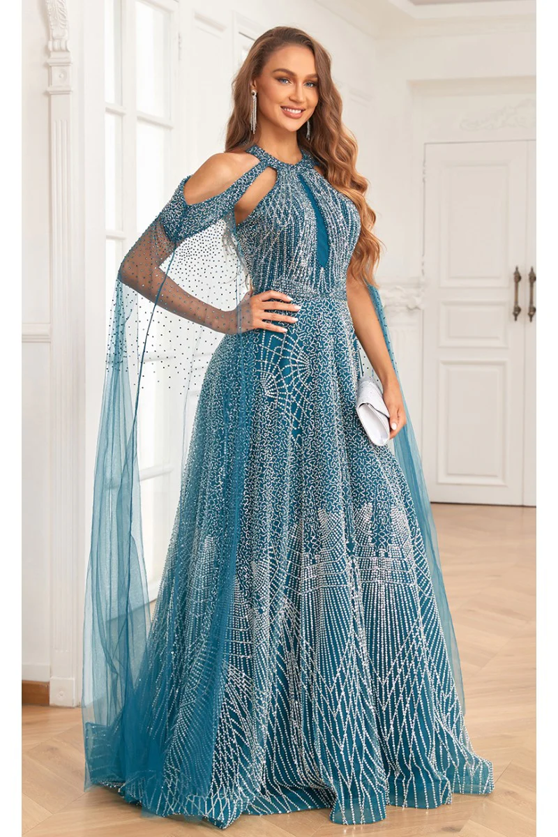 High Couture NR2340 A Line Ball Gown Long Formal Beaded Prom Dress - Primitiveus