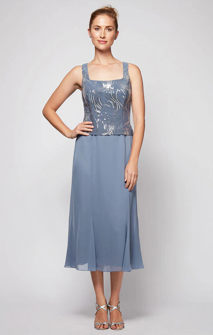 Alex Evenings 2962675 Tea Length Mother of the Bride Short Sequin Jacket Dress - Primitiveus