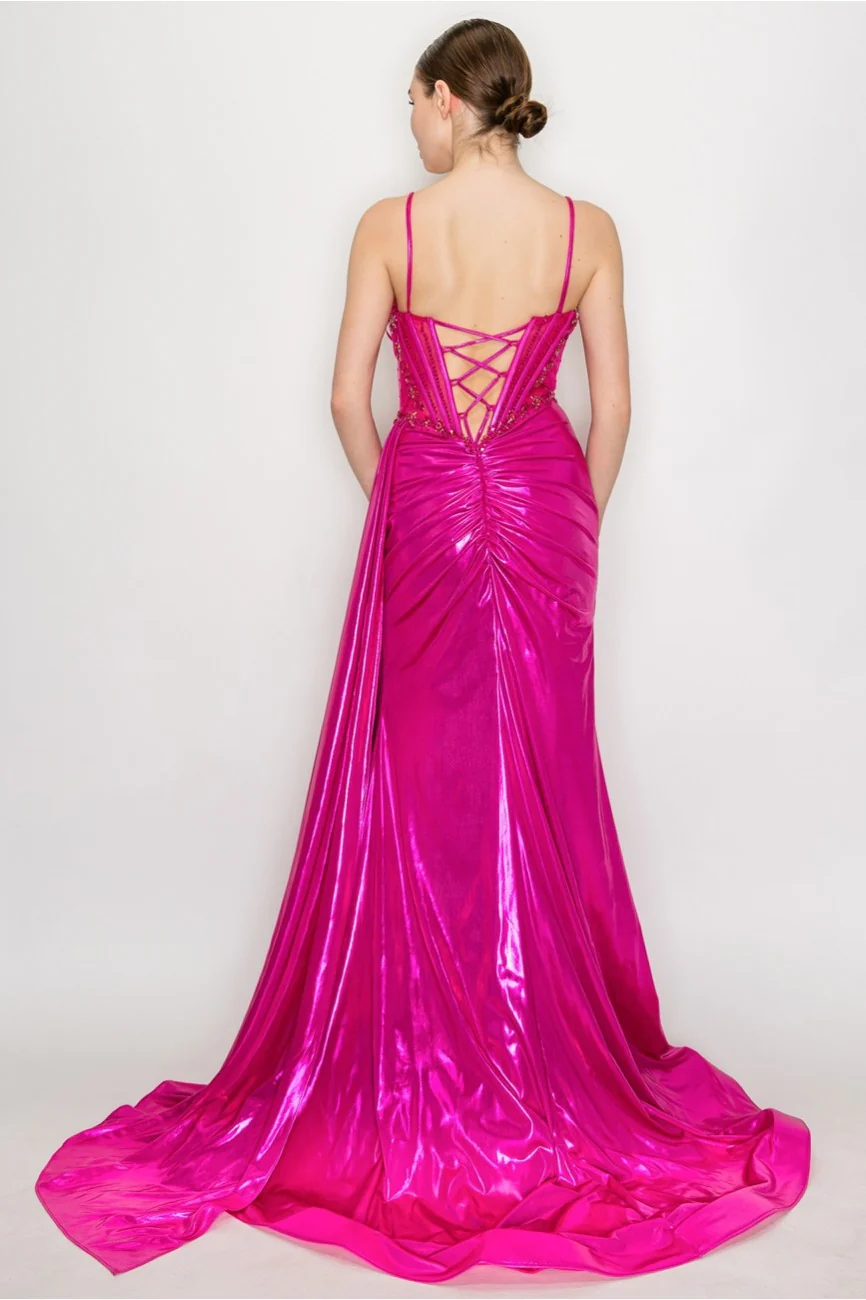 High Couture HC1026 Long Formal Beaded Metallic Prom Dress - Primitiveus