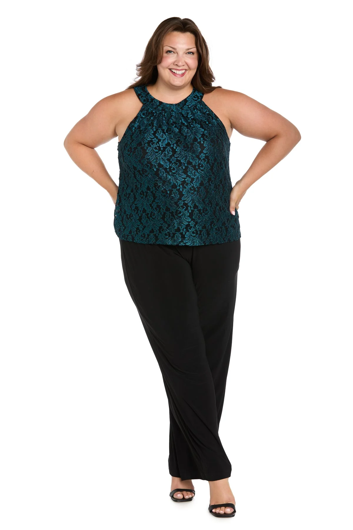 R&M Richards 4212W Long Glitter Lace Formal Plus Size Jumpsuit - Primitiveus